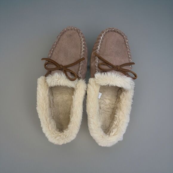 J. CREW‎ Moccasin Slippers Women’s Size 6 Suede Faux Shearling Fuzzy - Picture 6 of 9